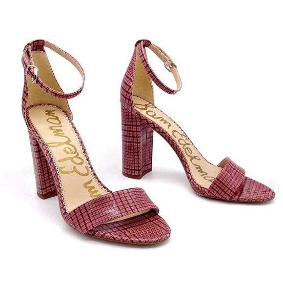 Sam Edelman Yaro Block Heel Ankle Strap Sandal Warm Pink Plaid Women’s Size 8.5 - Picture 16 of 16